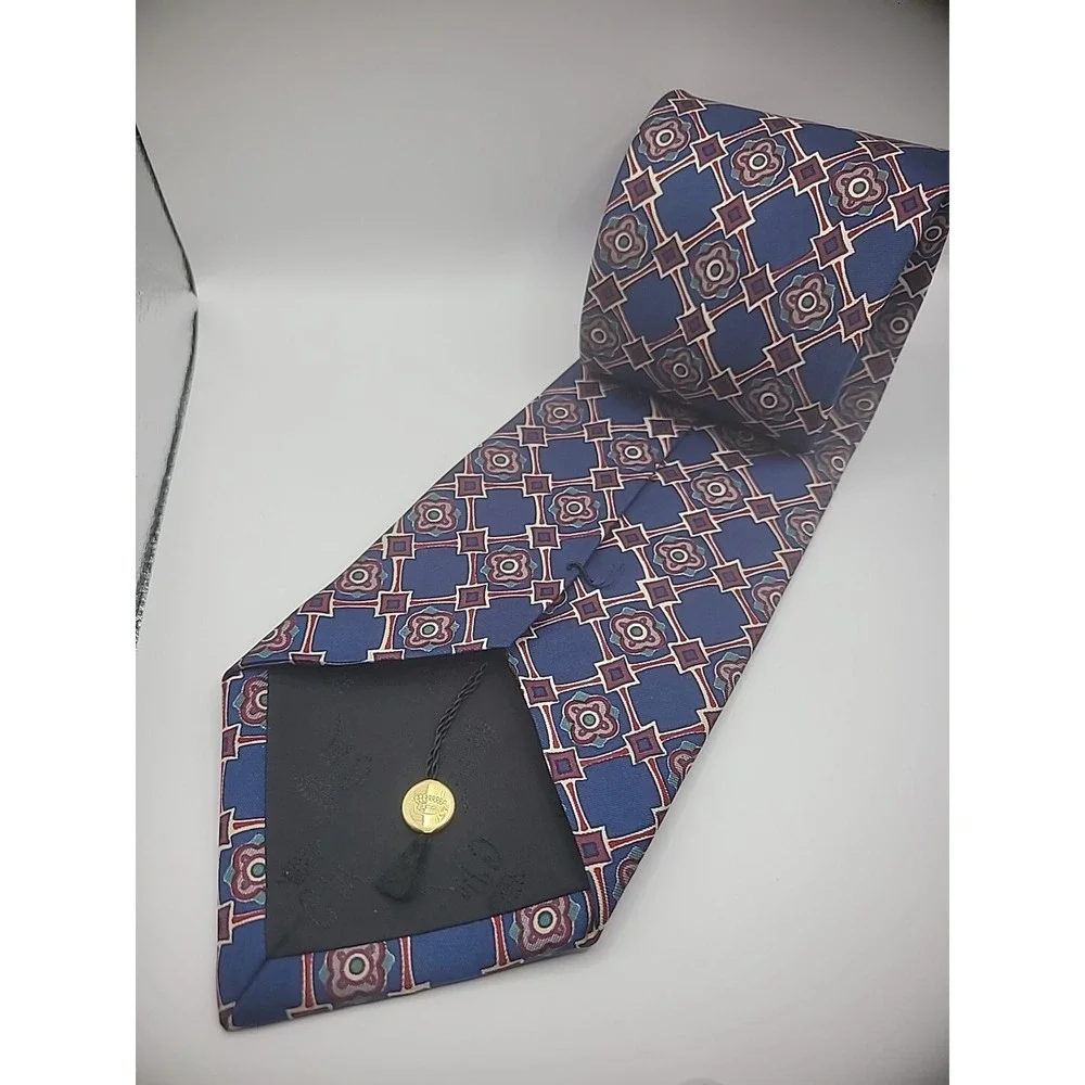 Countess Mara Mens Neck Tie Accesory Blue Red Geometric Shirt Suit